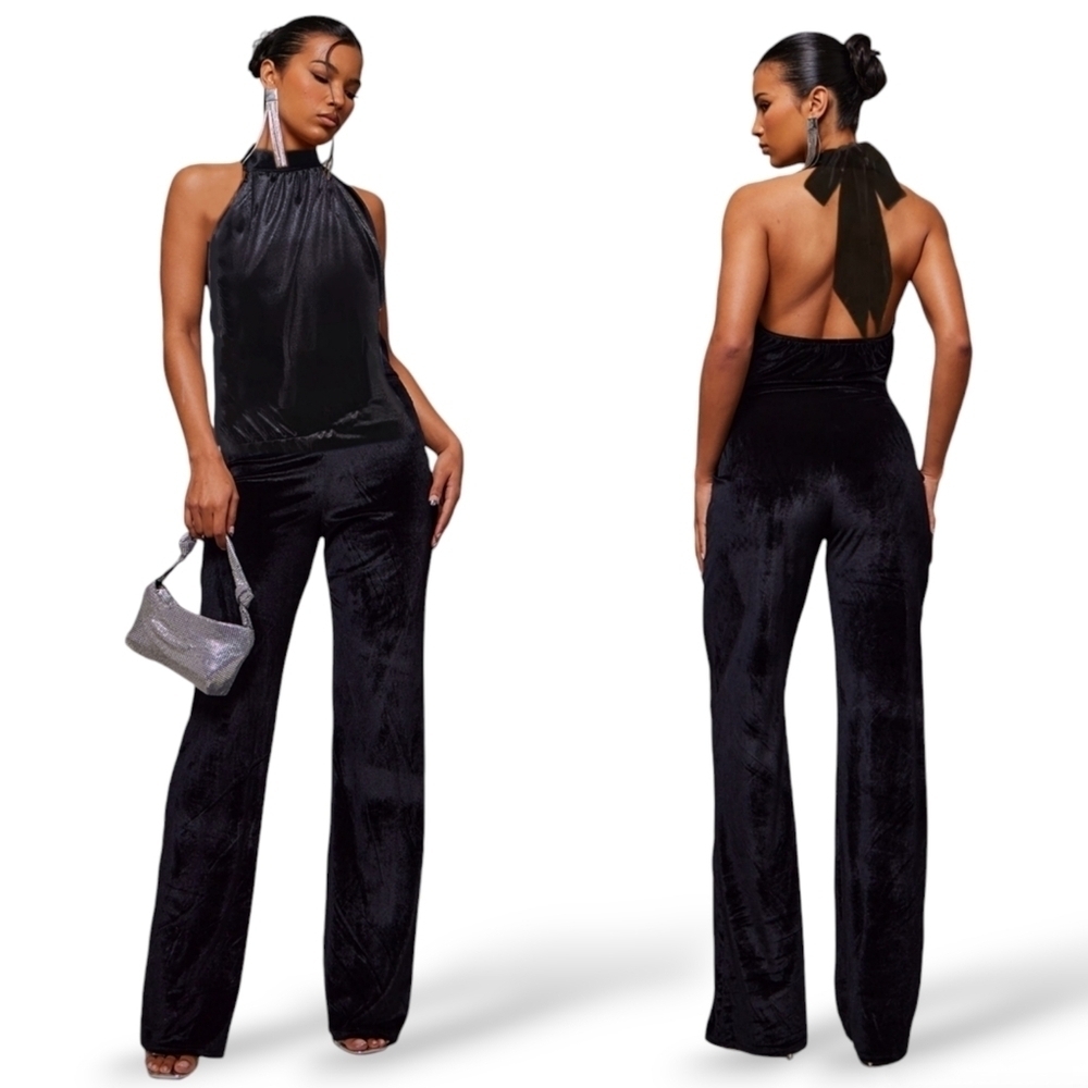 Canada Made Black Velvet Halter Jumpsuit